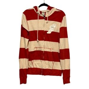 Open Trails Vintage Rugby Stripe Y2K Zip Hoodie Mens Medium Retro Streetwear